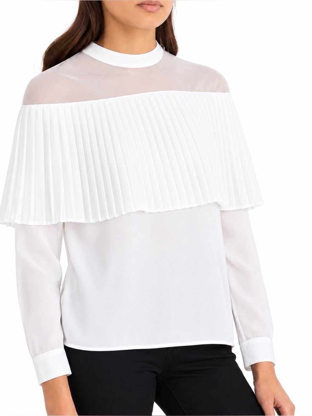 Maje Lemia Pleated Mesh Top - Ecru